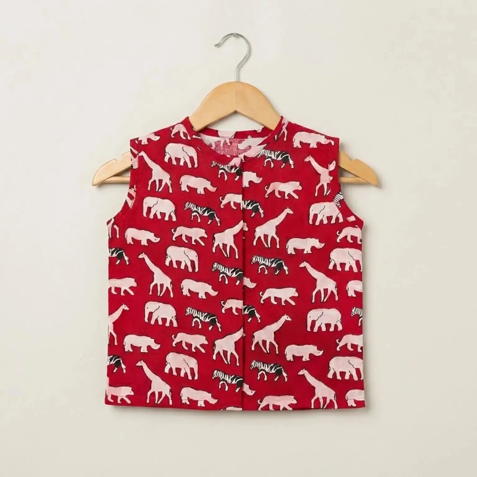 Round Neck Jhabhla - Red Animal Print Momuko Kids
