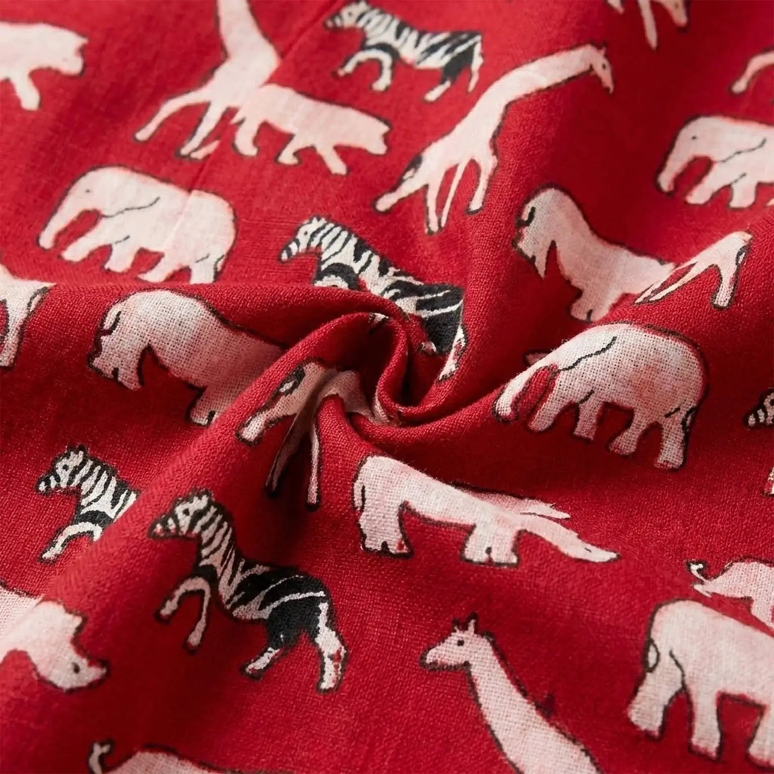 Round Neck Jhabhla - Red Animal Print
