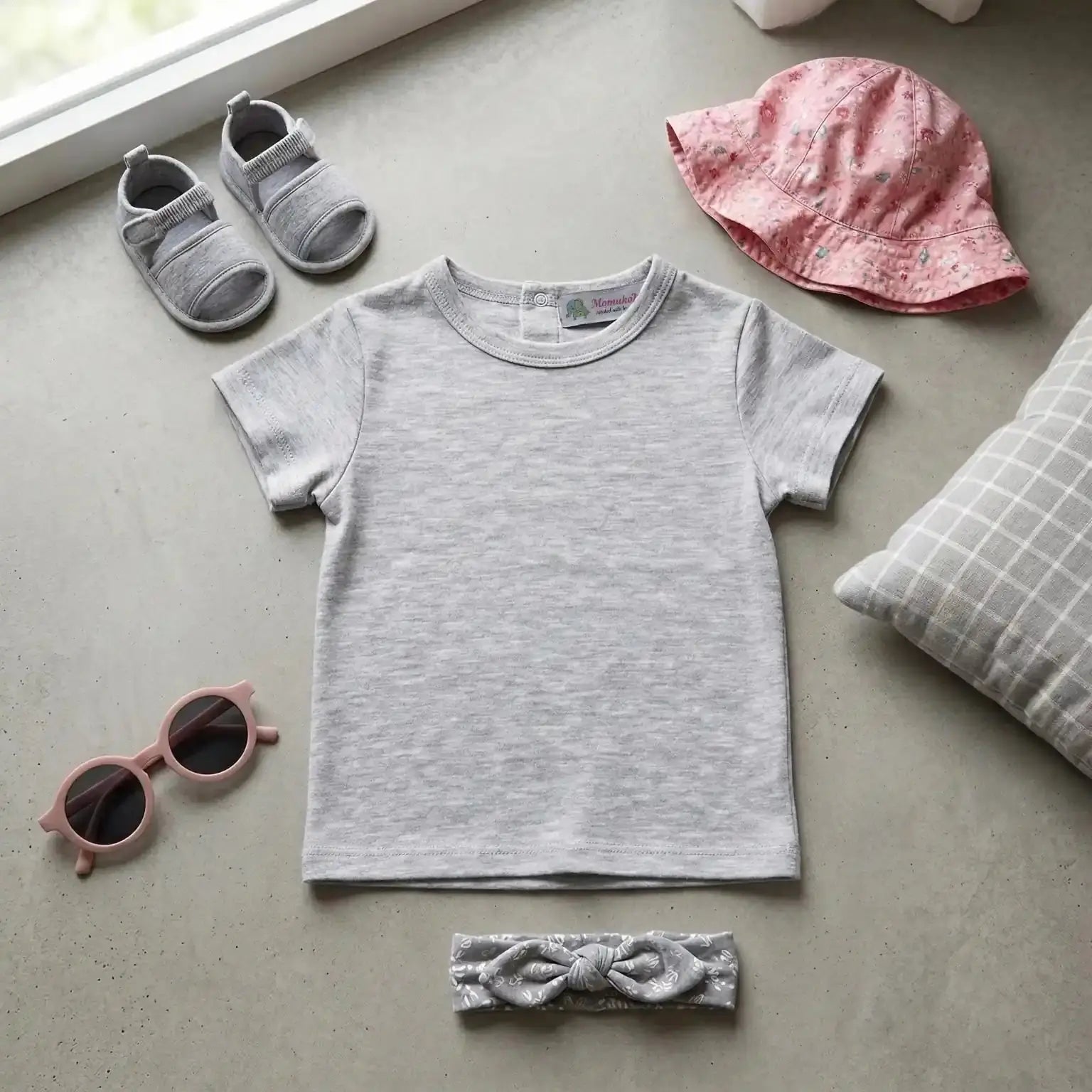 Grey Half Sleeve T-shirt Momuko Kids