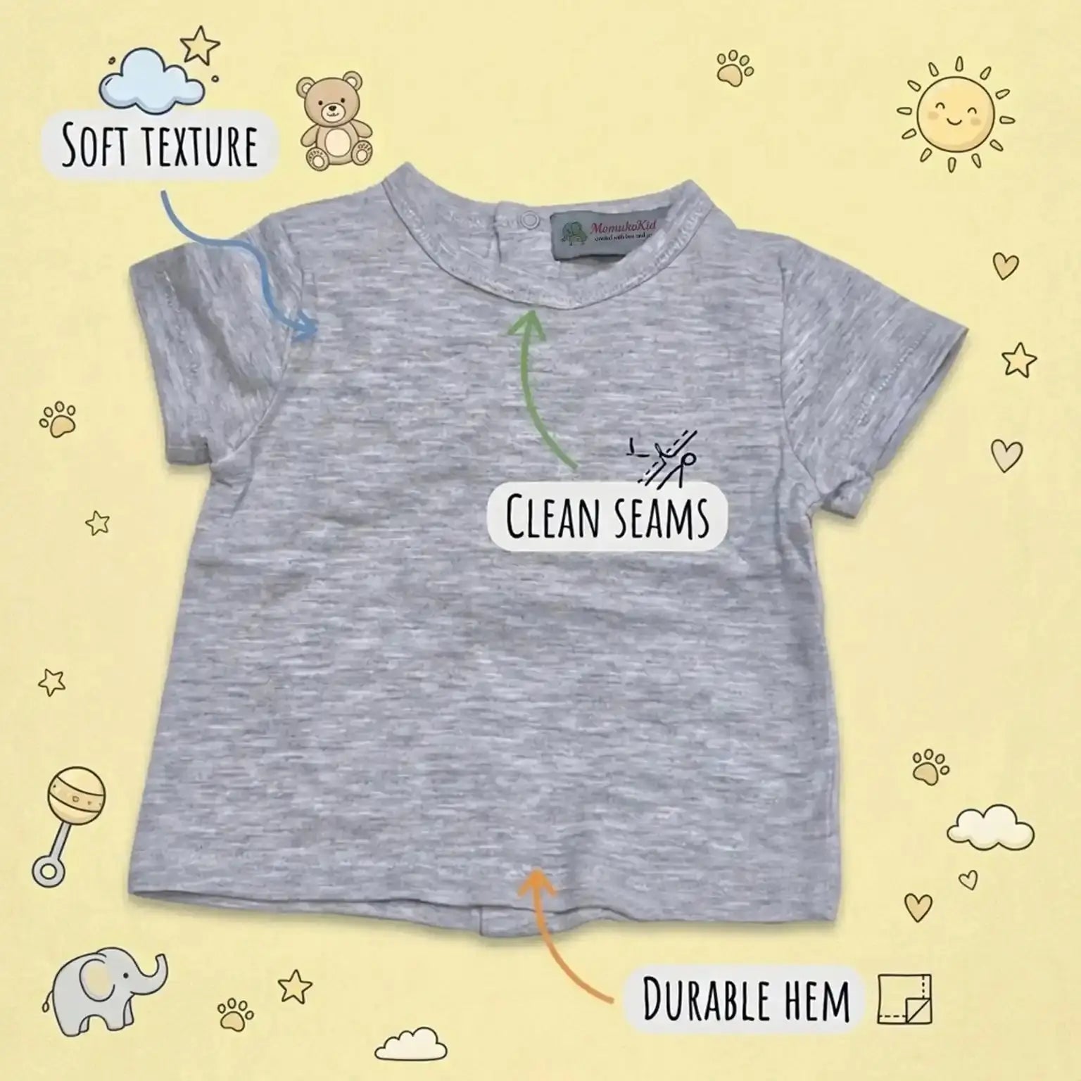 Grey Half Sleeve T-shirt Momuko Kids