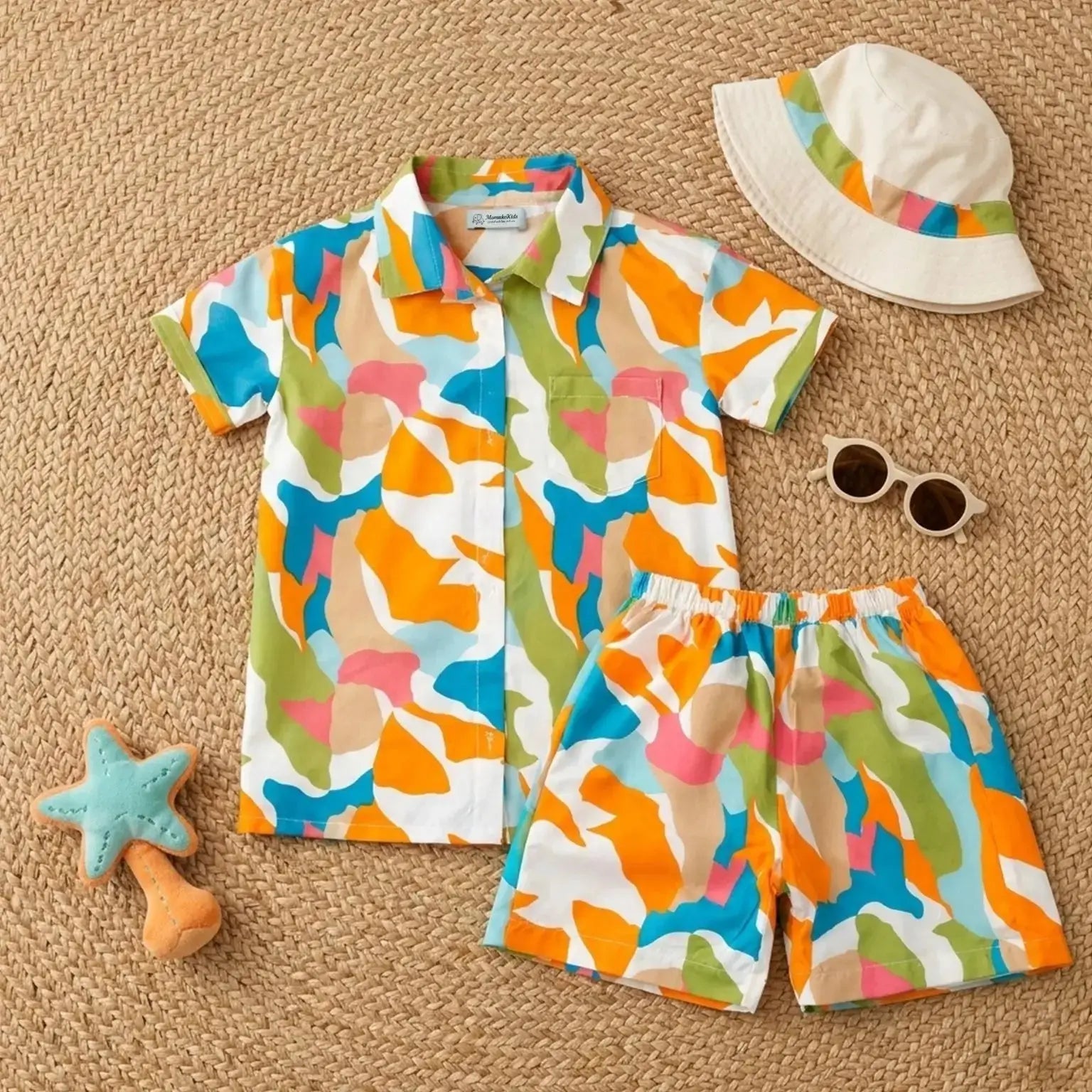 Tropical Orange and Blue Print Shirt and Shorts Set Momuko Kids
