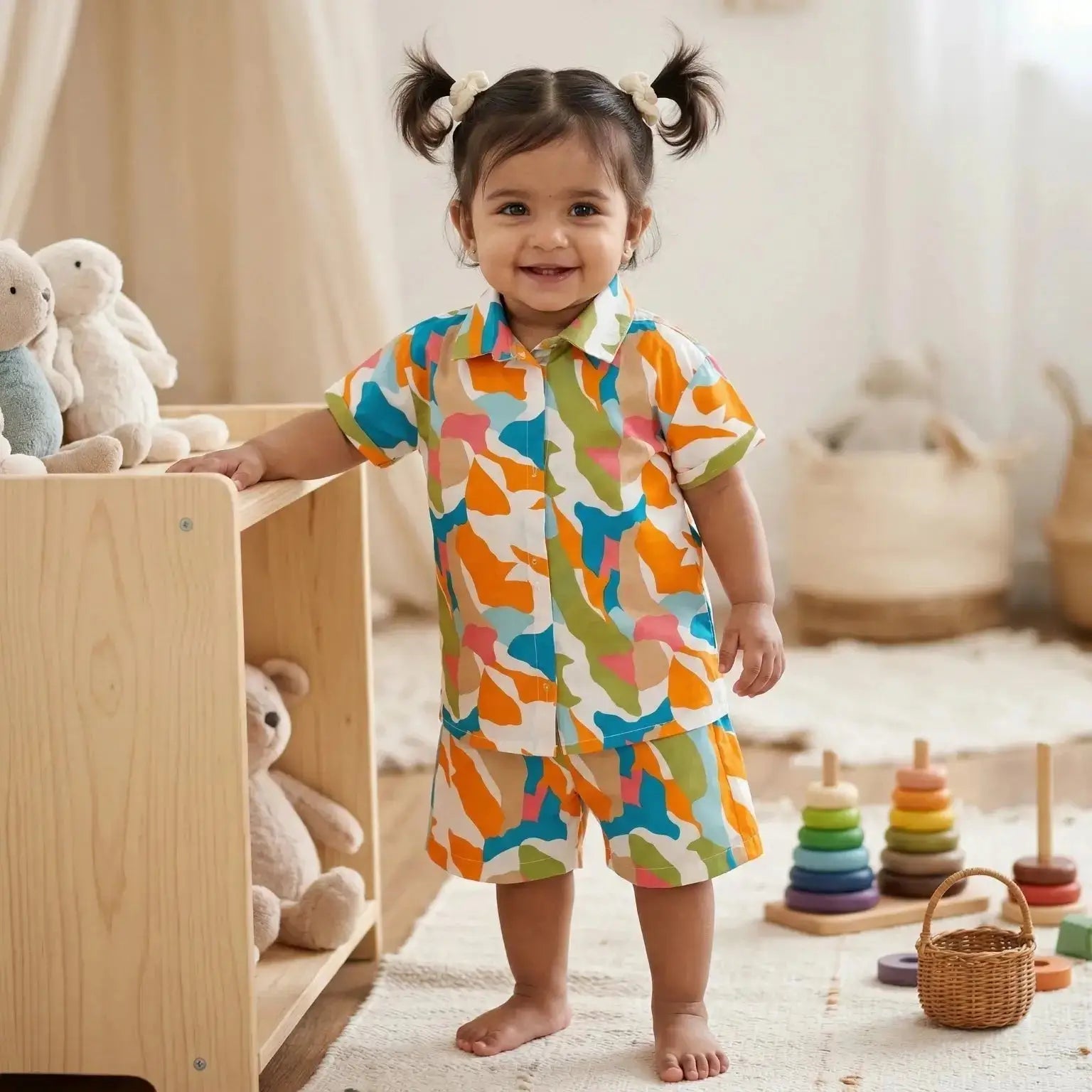 Tropical Orange and Blue Print Shirt and Shorts Set Momuko Kids