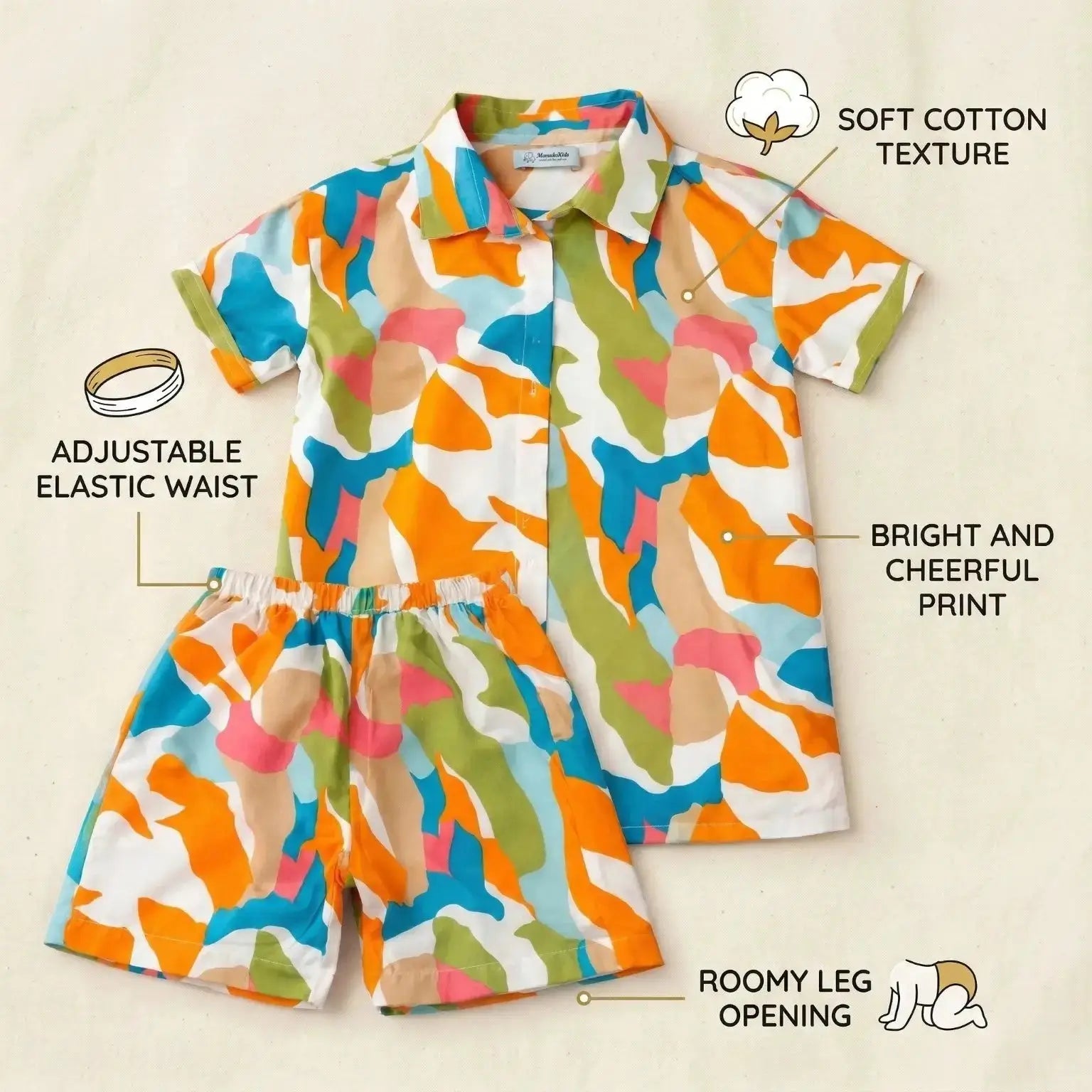 Tropical Orange and Blue Print Shirt and Shorts Set