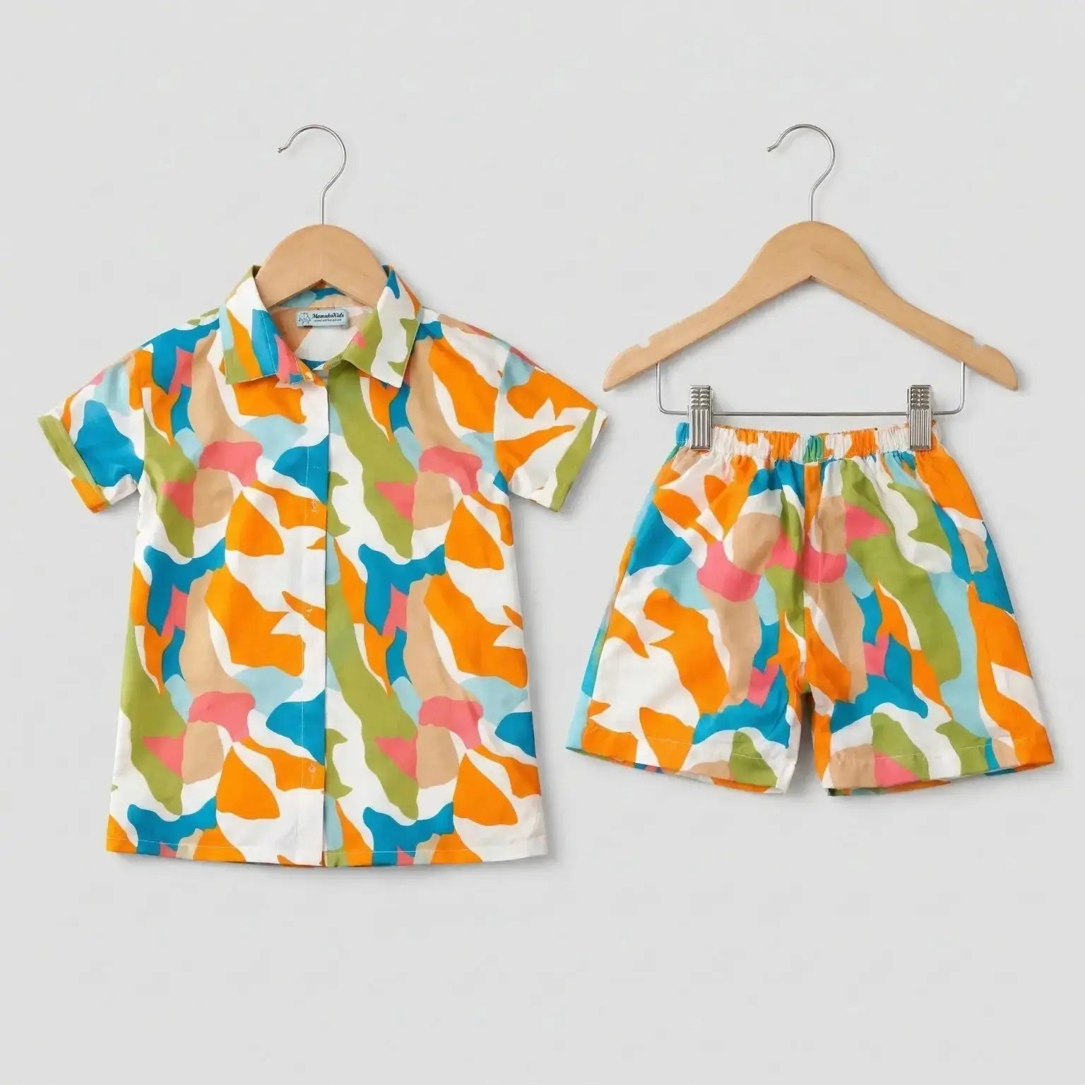 Tropical Orange and Blue Print Shirt and Shorts Set