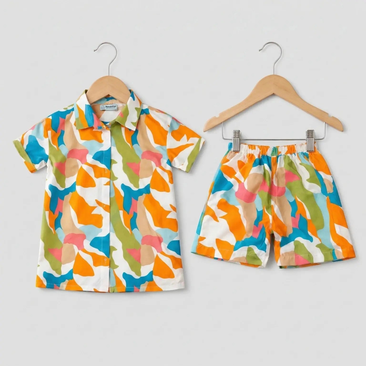 Tropical Orange and Blue Print Shirt and Shorts Set