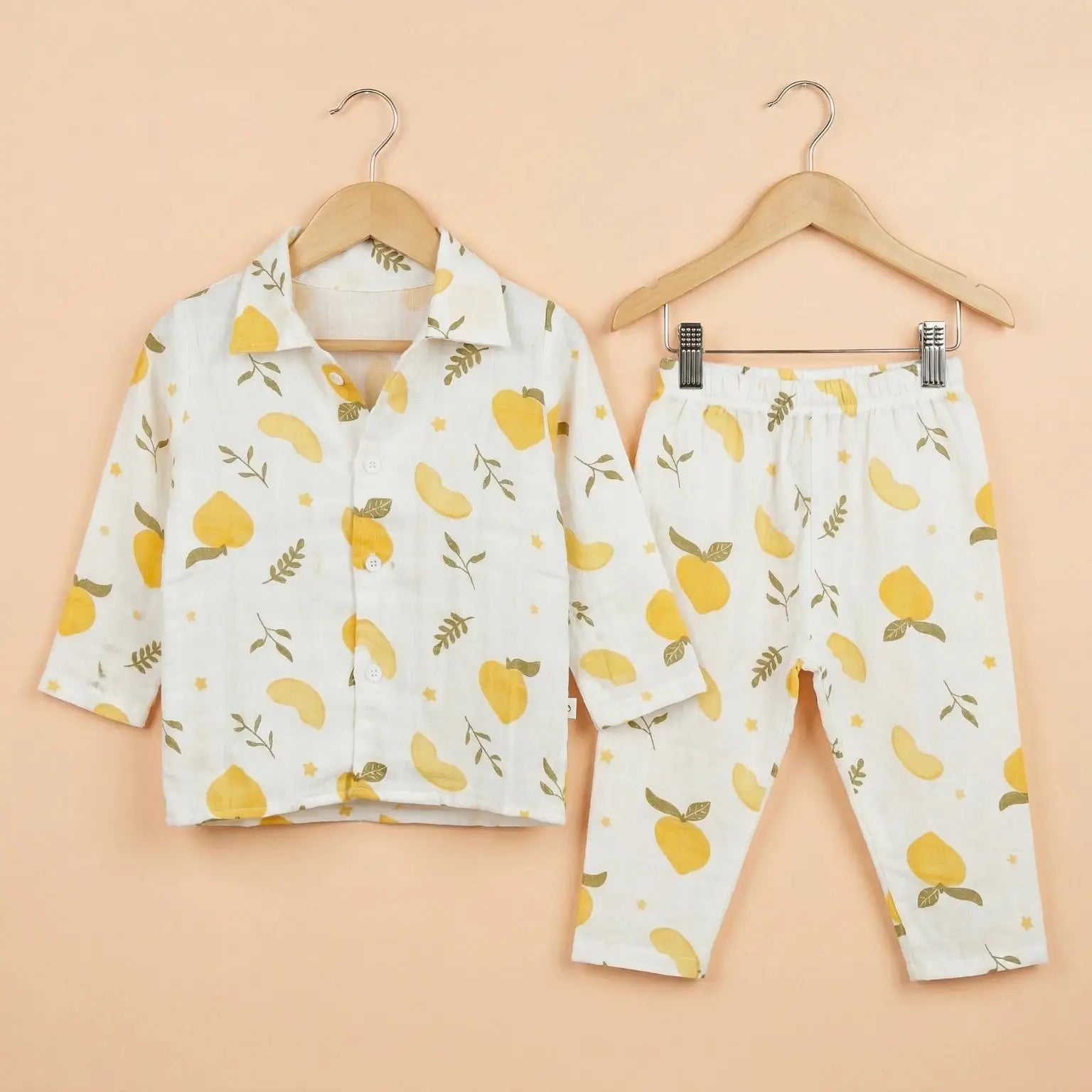 Lemon Leaf – Collared Muslin Night Suit Momuko Kids