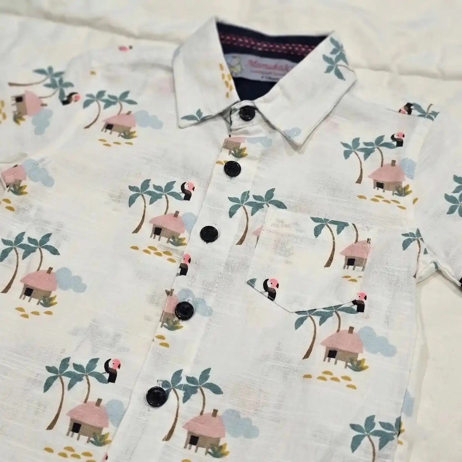 White Printed Shirt with Blue Shorts Momuko Kids