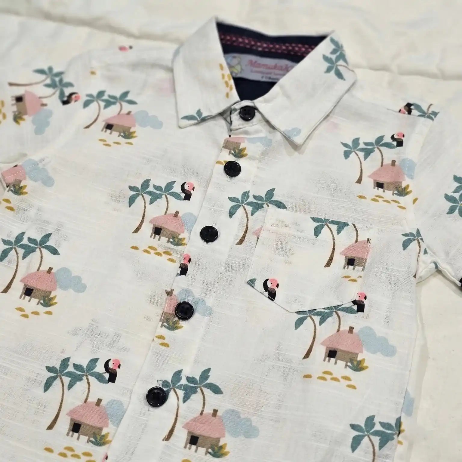 White Printed Shirt with Blue Shorts