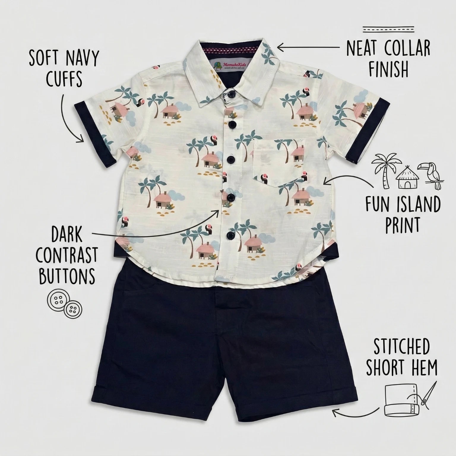 White Printed Shirt with Blue Shorts