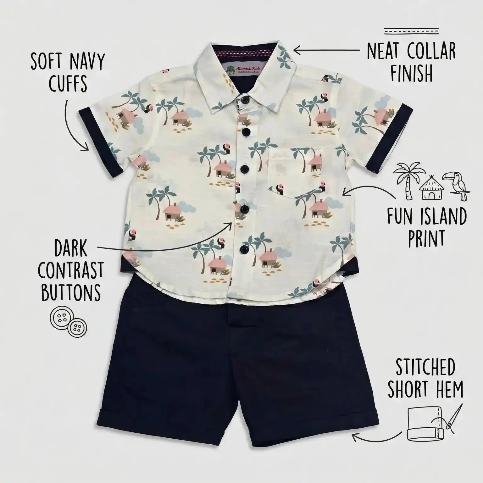 White Printed Shirt with Blue Shorts