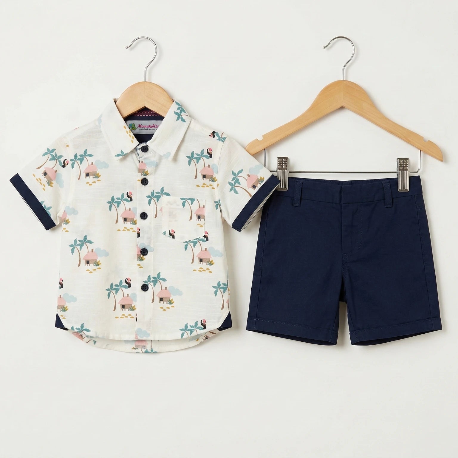 White Printed Shirt with Blue Shorts Momuko Kids