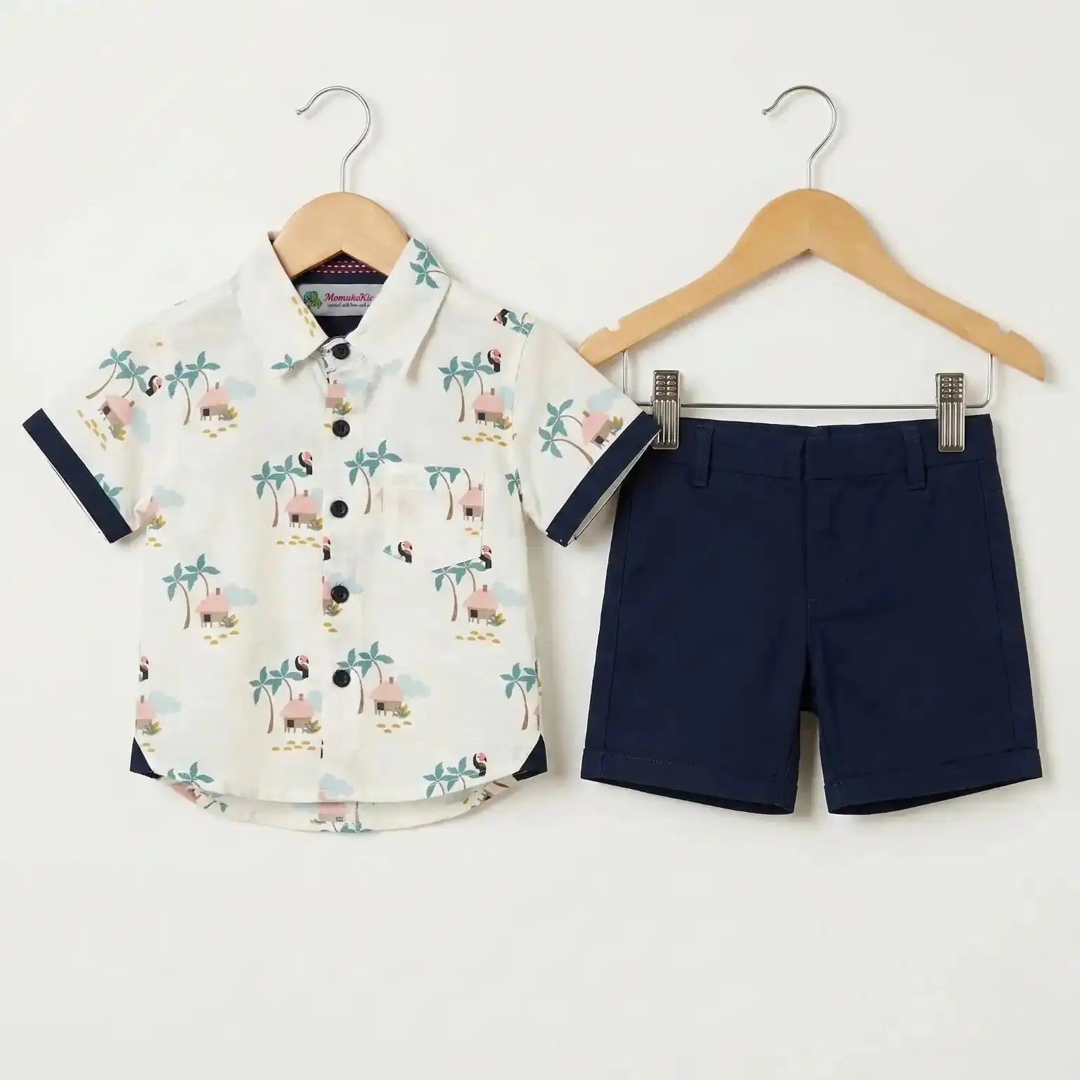 White Printed Shirt with Blue Shorts