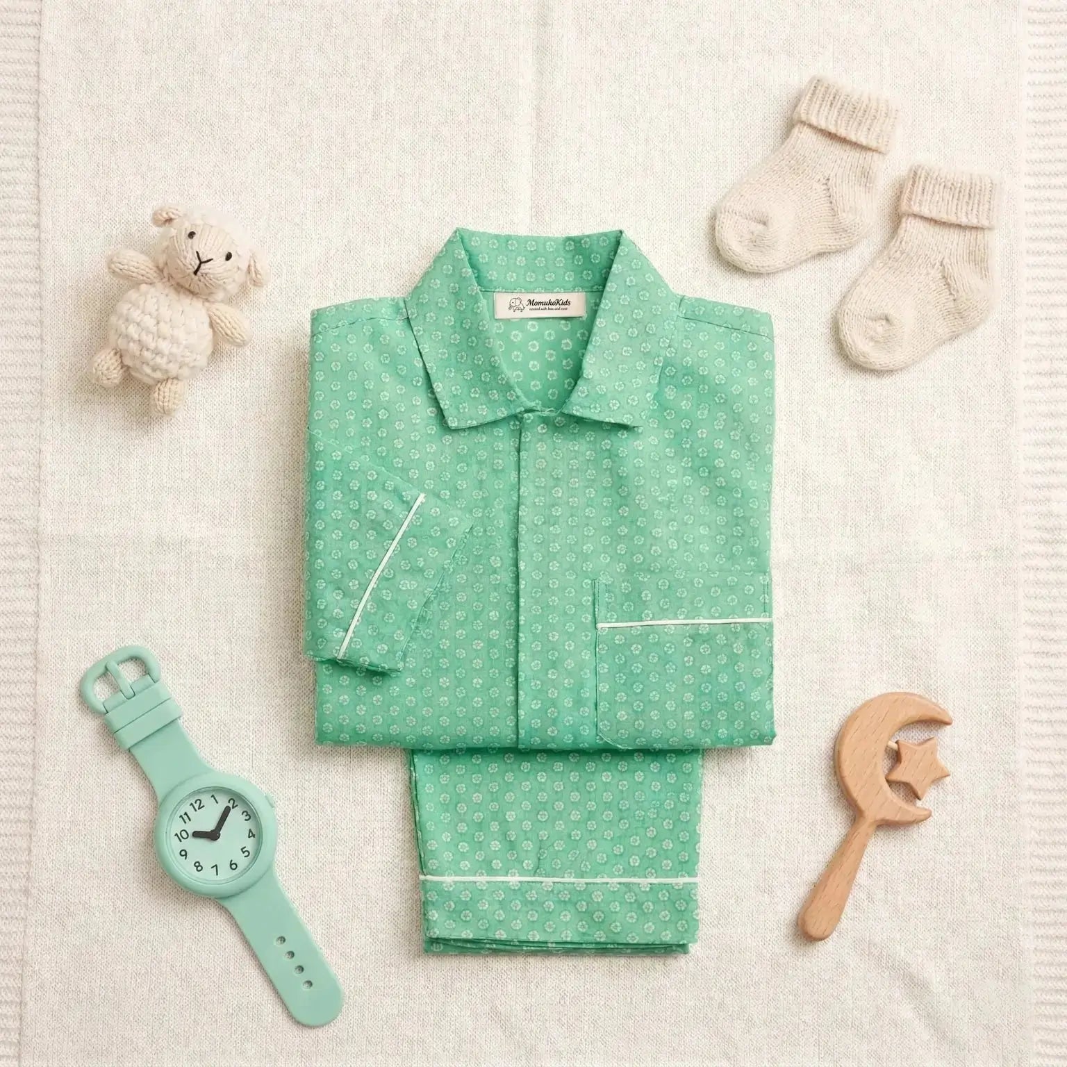Green Print Full Sleeve Night Suit Momuko Kids