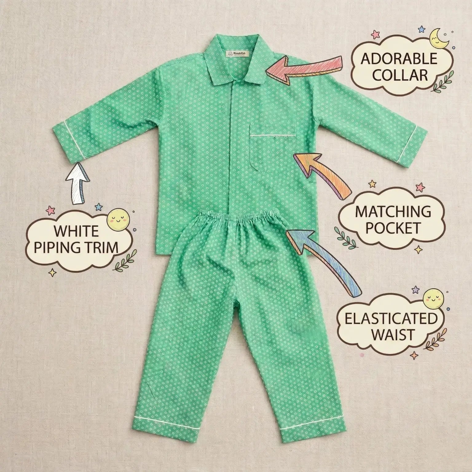 Green Print Full Sleeve Night Suit