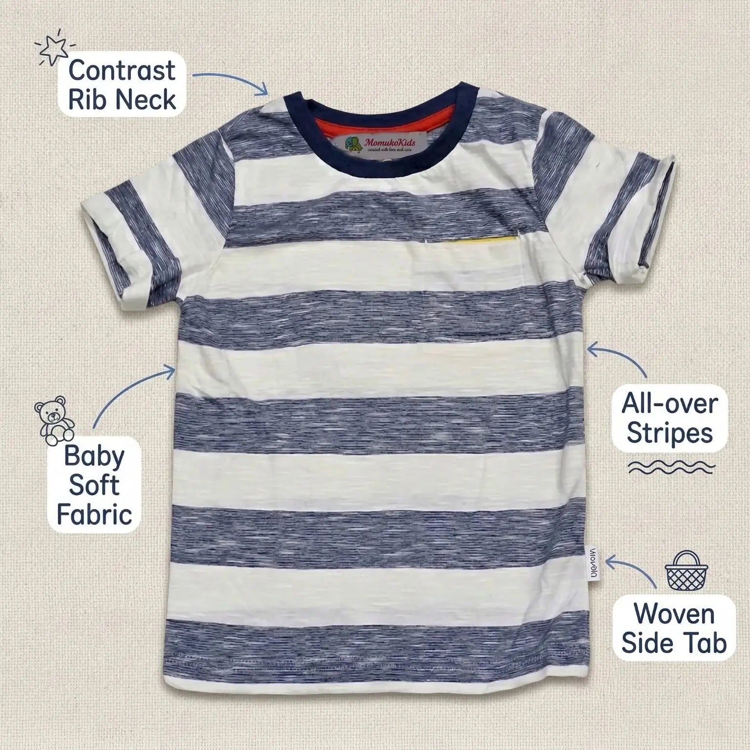 Horizontal Stripes Half Sleeve T-shirt Momuko Kids