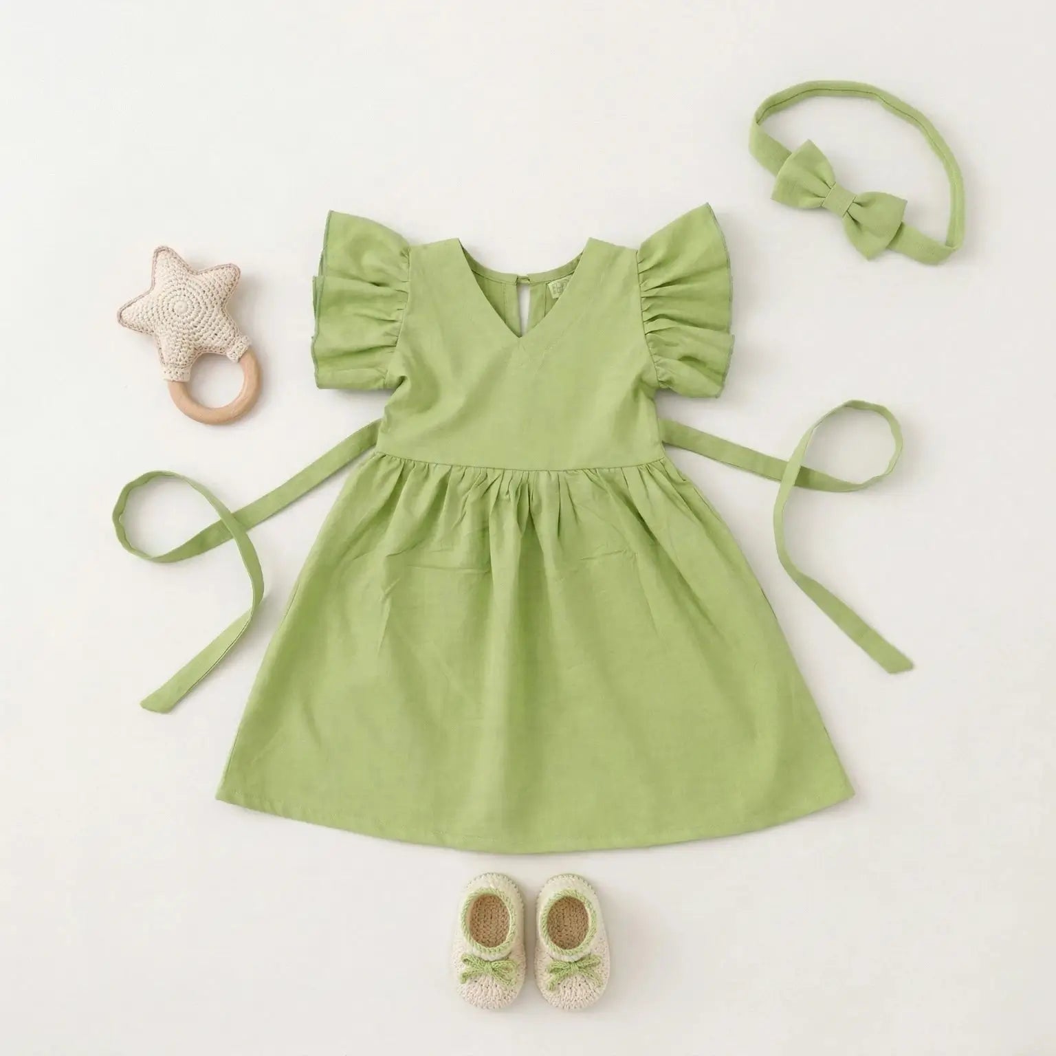 Ruffle Sleeve Green Frock Momuko Kids