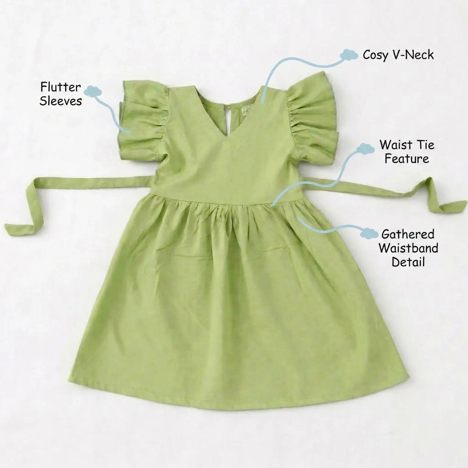 Ruffle Sleeve Green Frock Momuko Kids