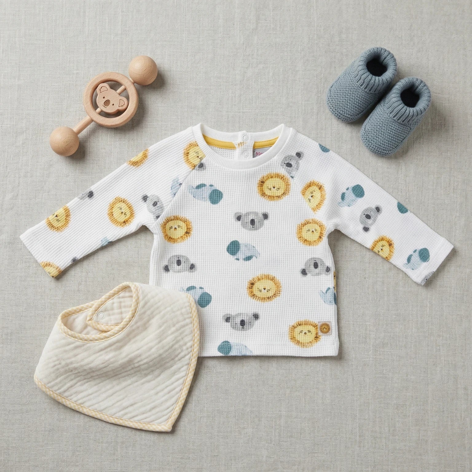 White Full Sleeve Ribbed Printed T-shirt Momuko Kids