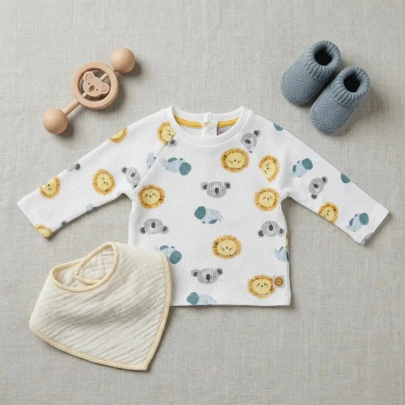 White Full Sleeve Ribbed Printed T-shirt Momuko Kids
