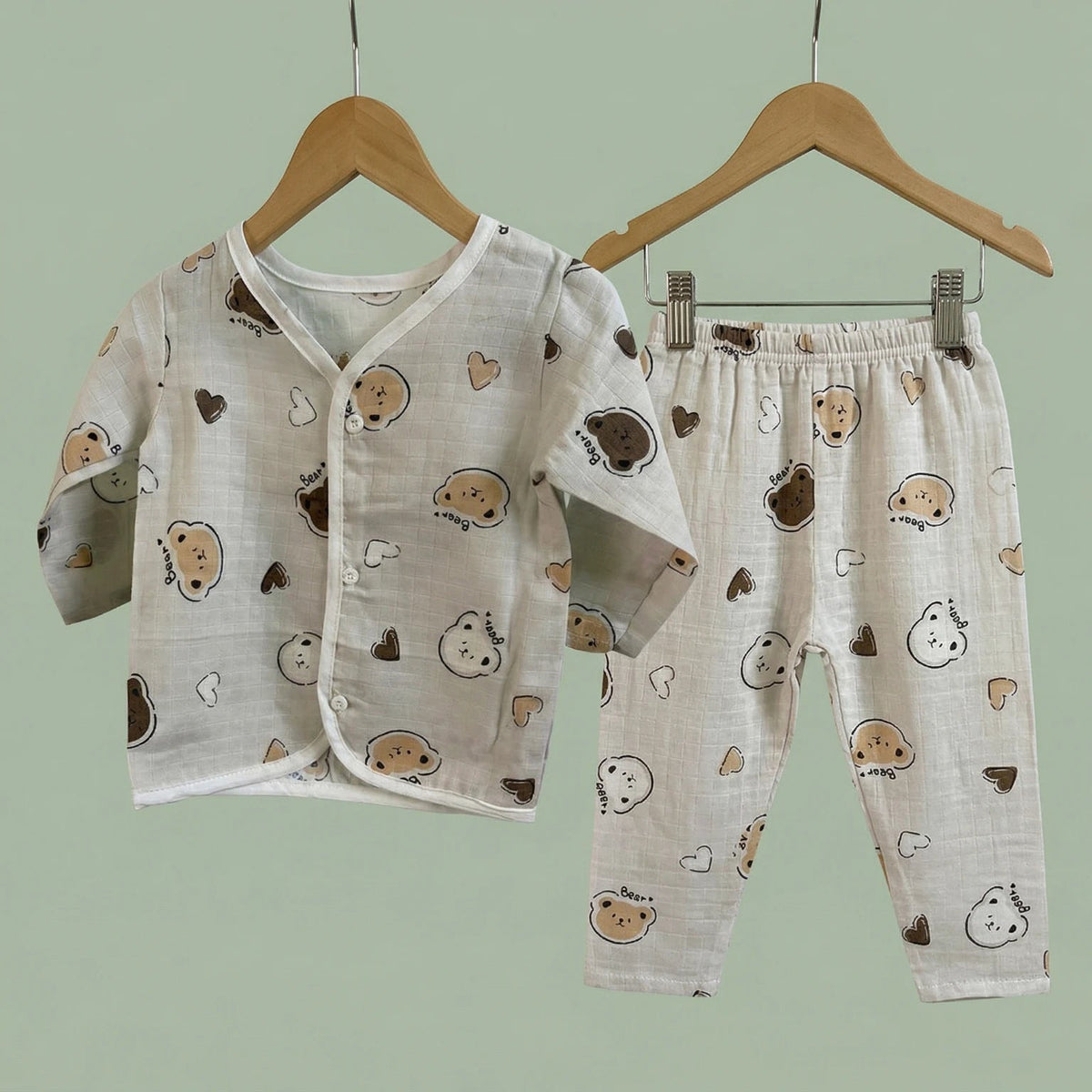 Grey Bear – Full Sleeve Muslin Night Suit Momuko Kids