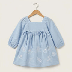 Powder Blue Embroidered Frock Momuko Kids