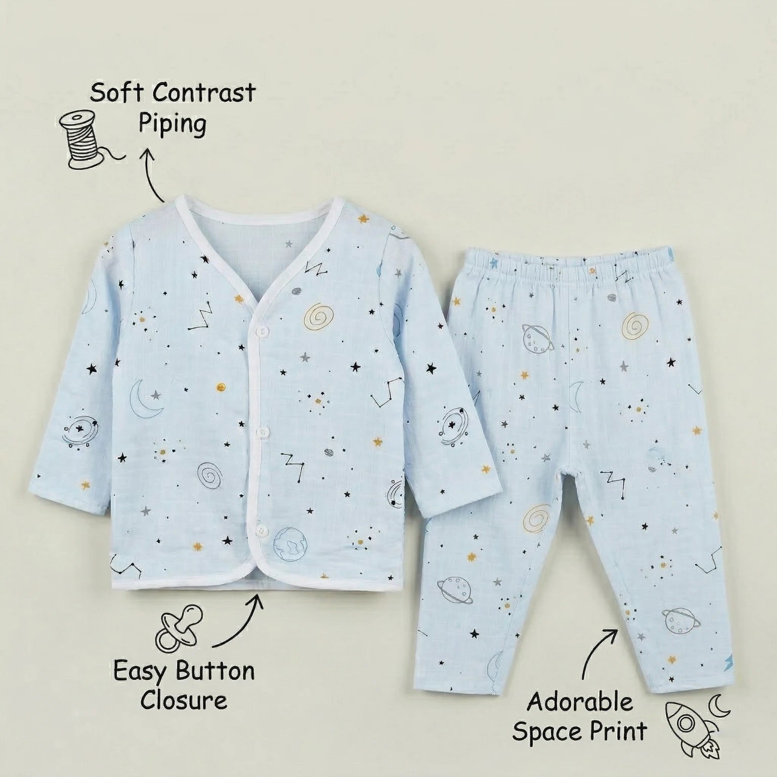 Blue Stars – Full Sleeve Muslin Night Suit