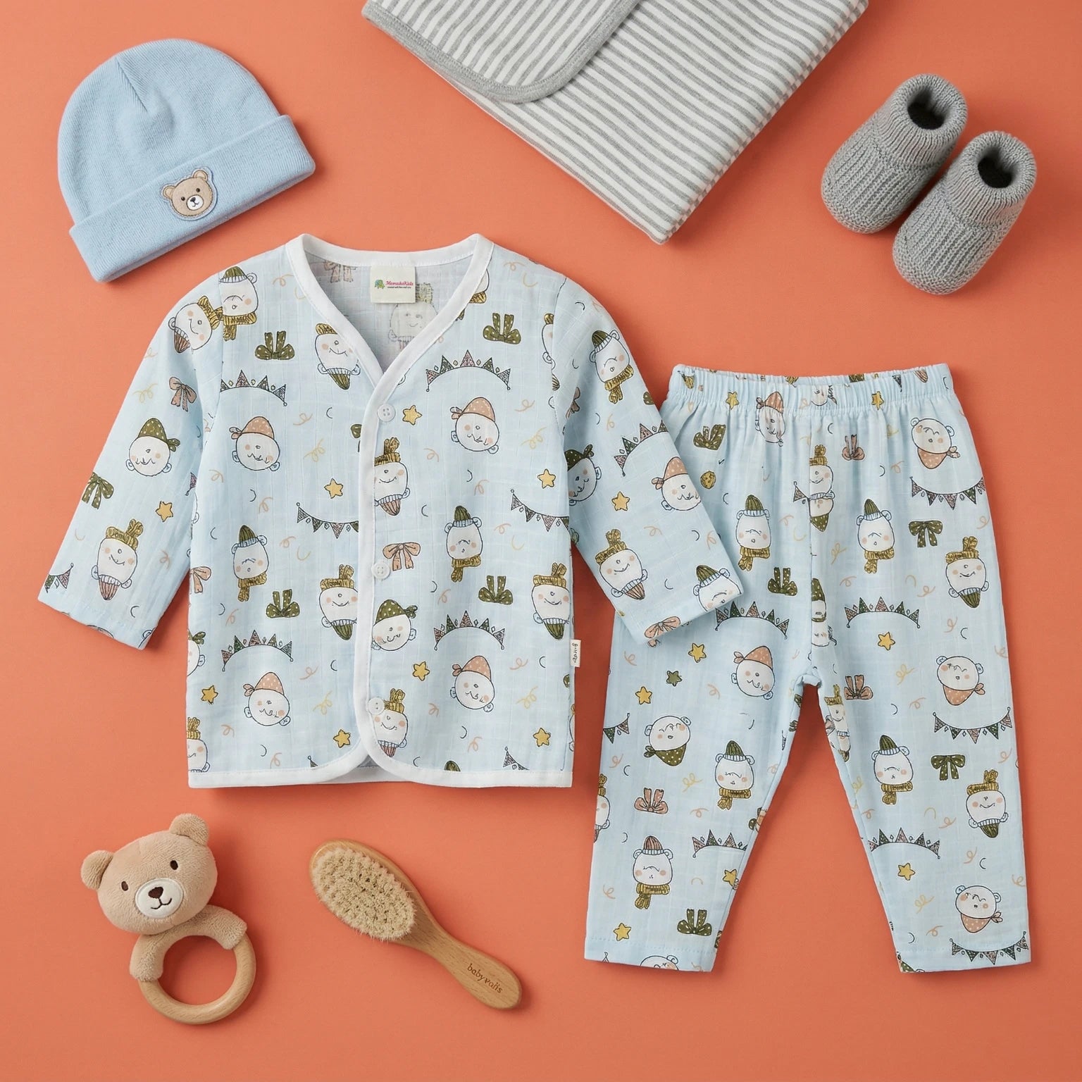 Blue Celebration – Full Sleeve Muslin Night Suit