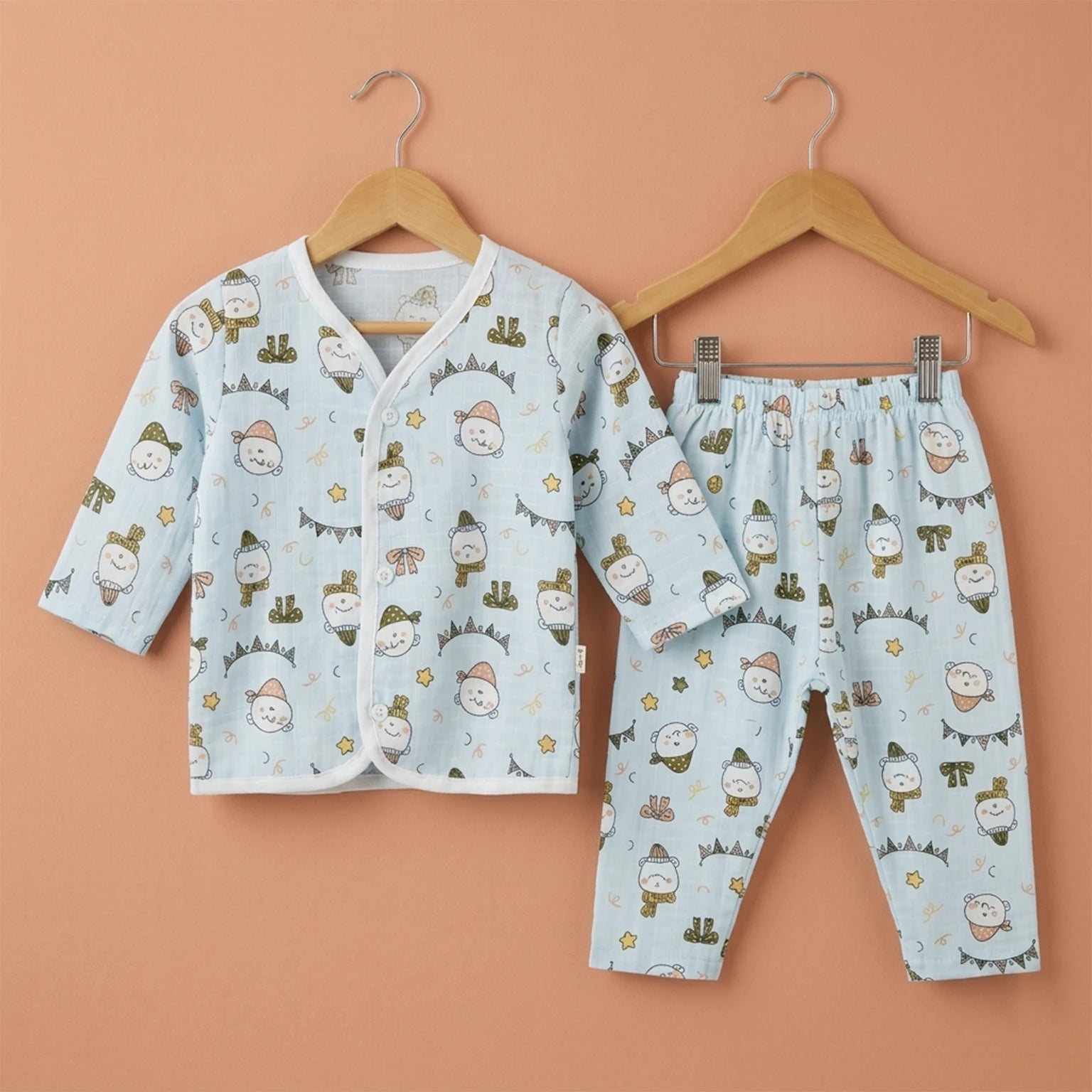 Blue Celebration – Full Sleeve Muslin Night Suit Momuko Kids