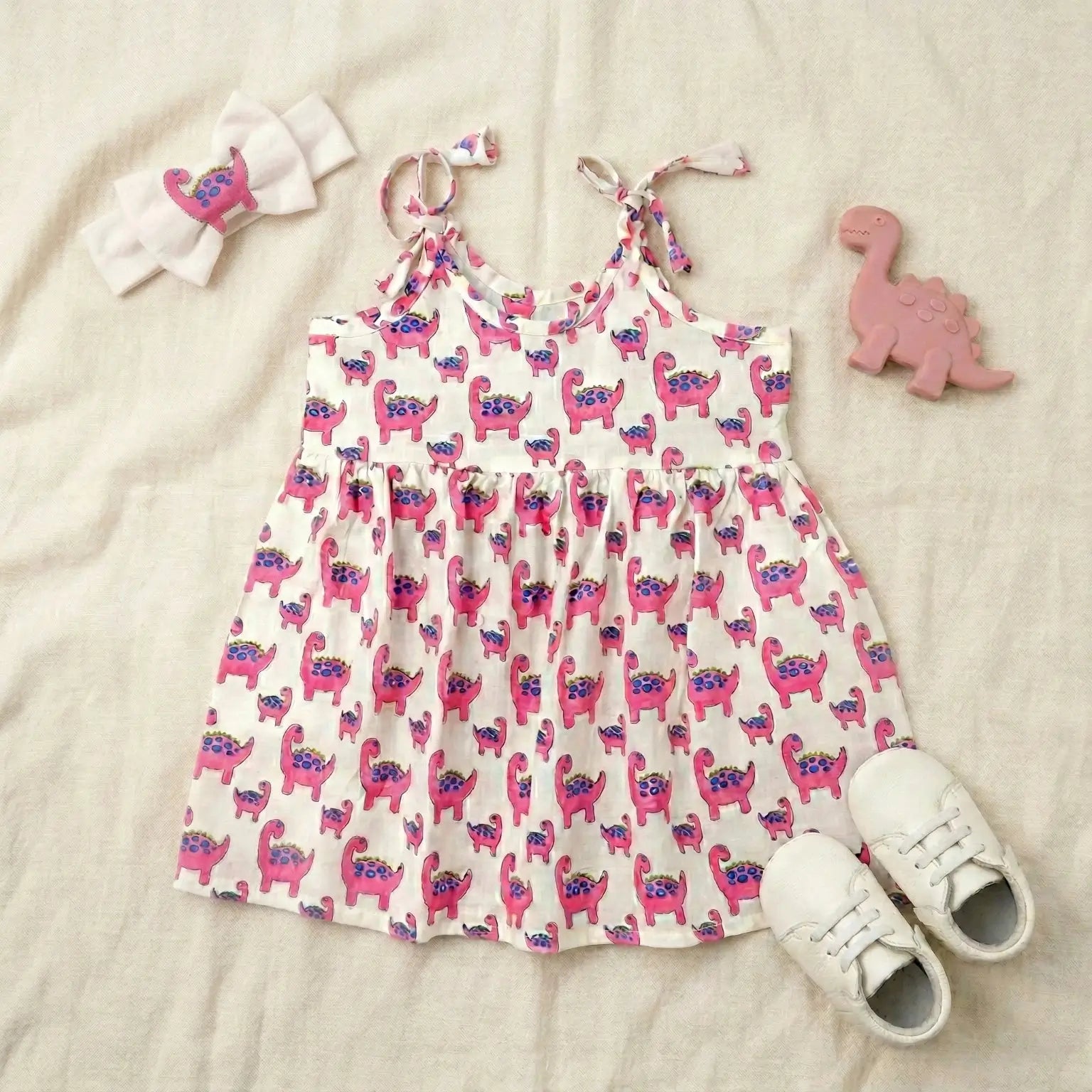 Shoulder Tie Frock - Dinosaur Print