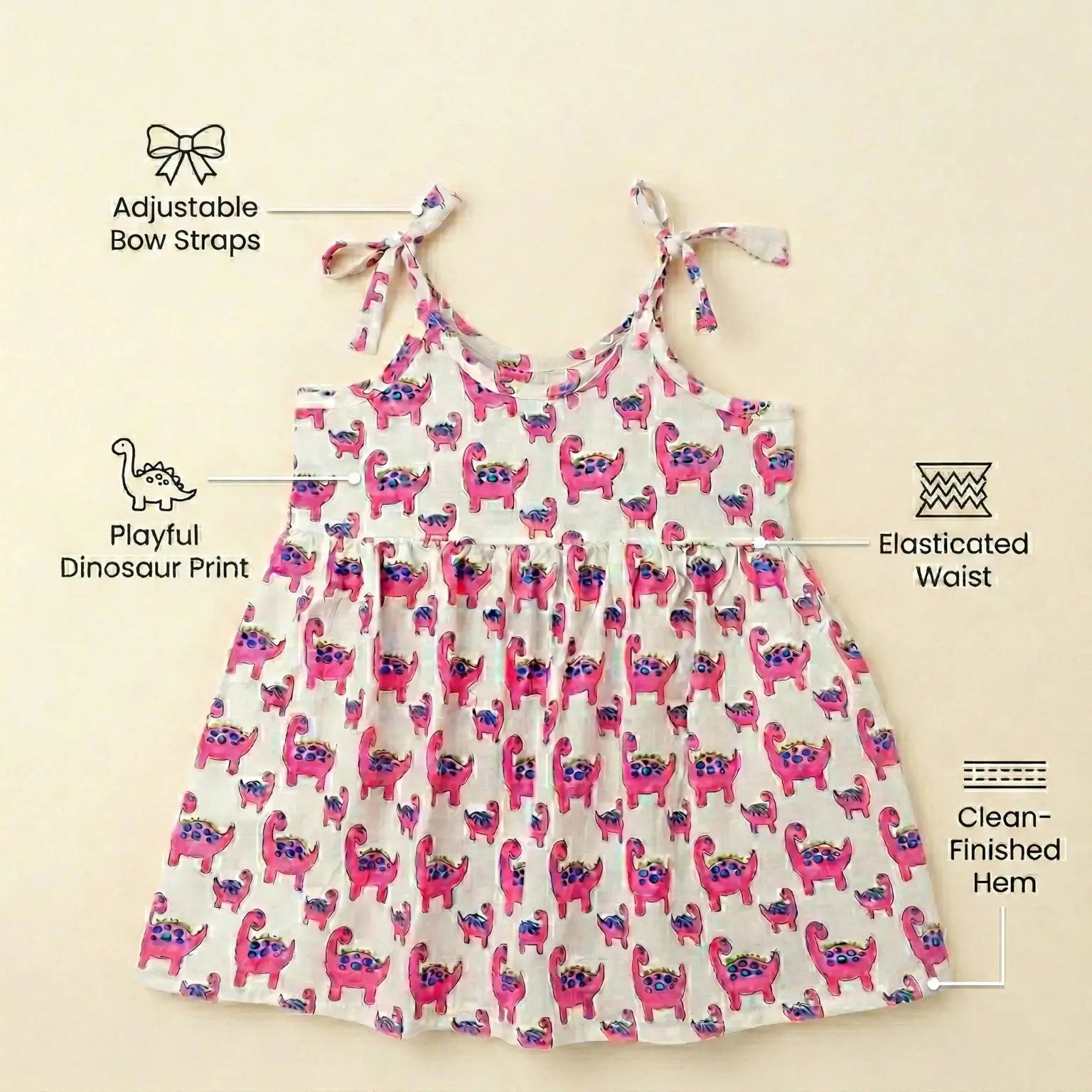 Shoulder Tie Frock - Dinosaur Print Momuko Kids