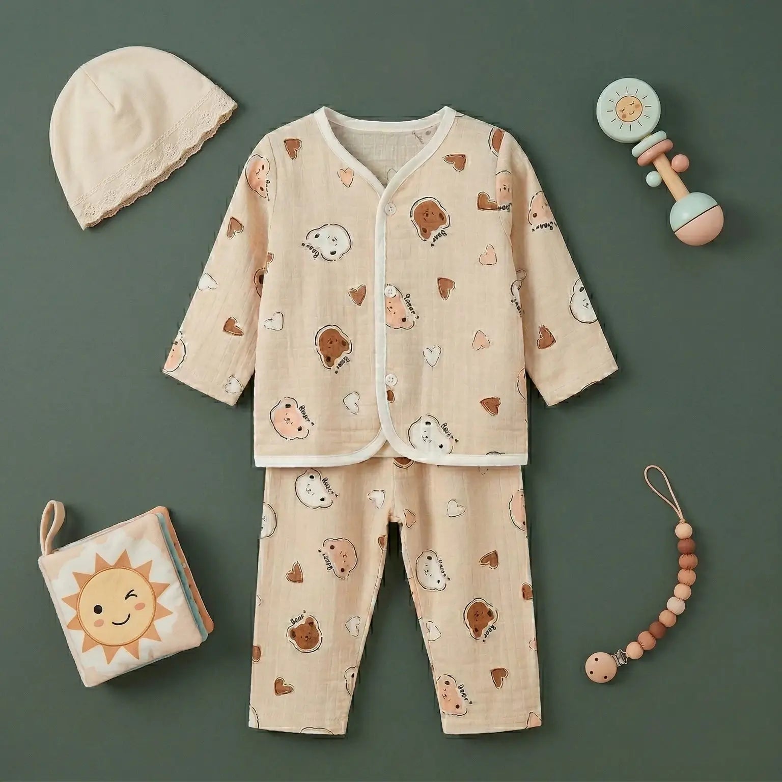 Peach Bear – Full Sleeve Muslin Night Suit Momuko Kids