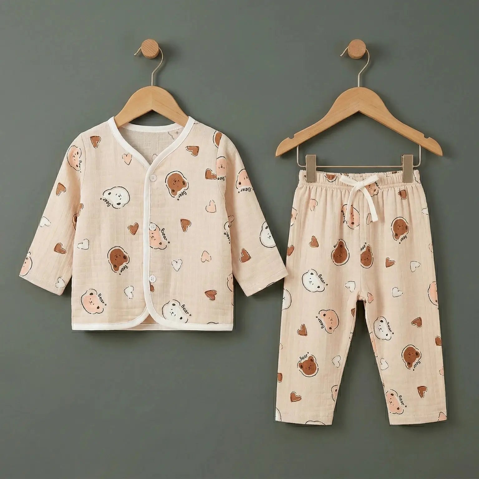 Peach Bear – Full Sleeve Muslin Night Suit Momuko Kids