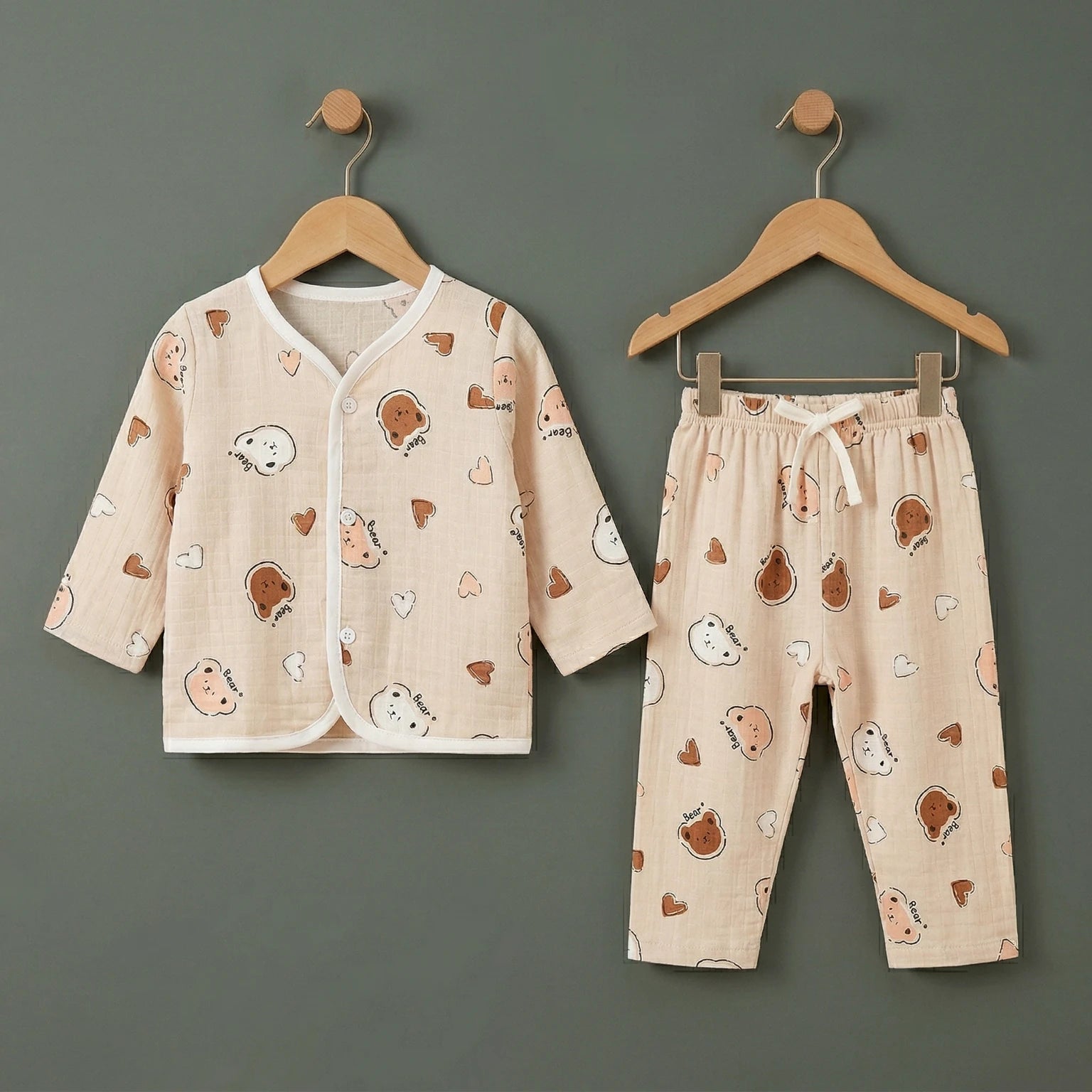 Peach Bear – Full Sleeve Muslin Night Suit Momuko Kids