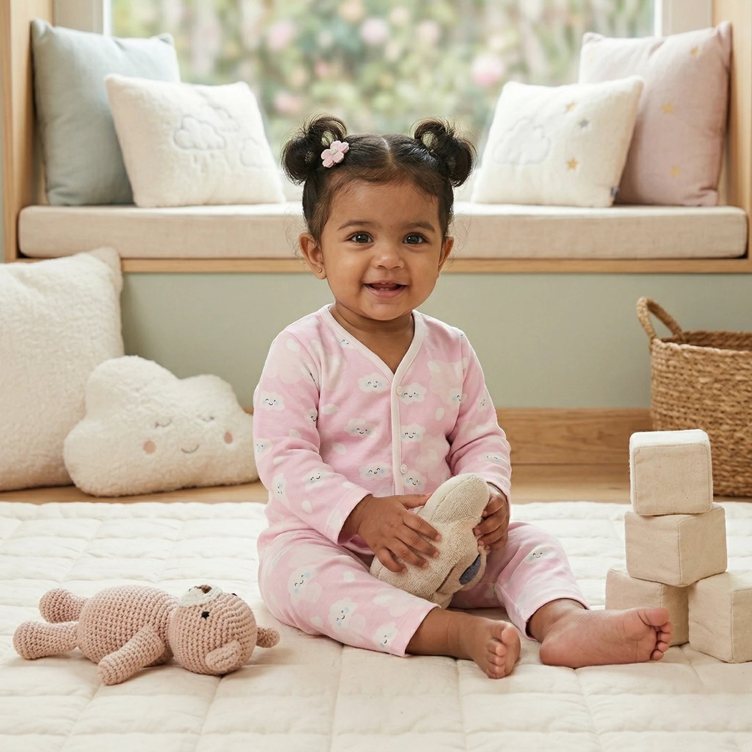 Pink Cloud – Full Sleeve Muslin Night Suit Momuko Kids