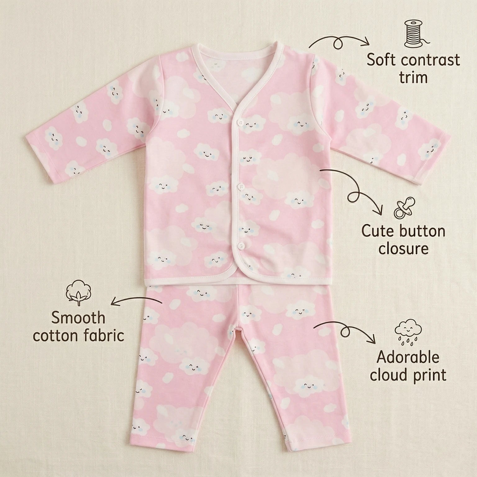 Pink Cloud – Full Sleeve Muslin Night Suit