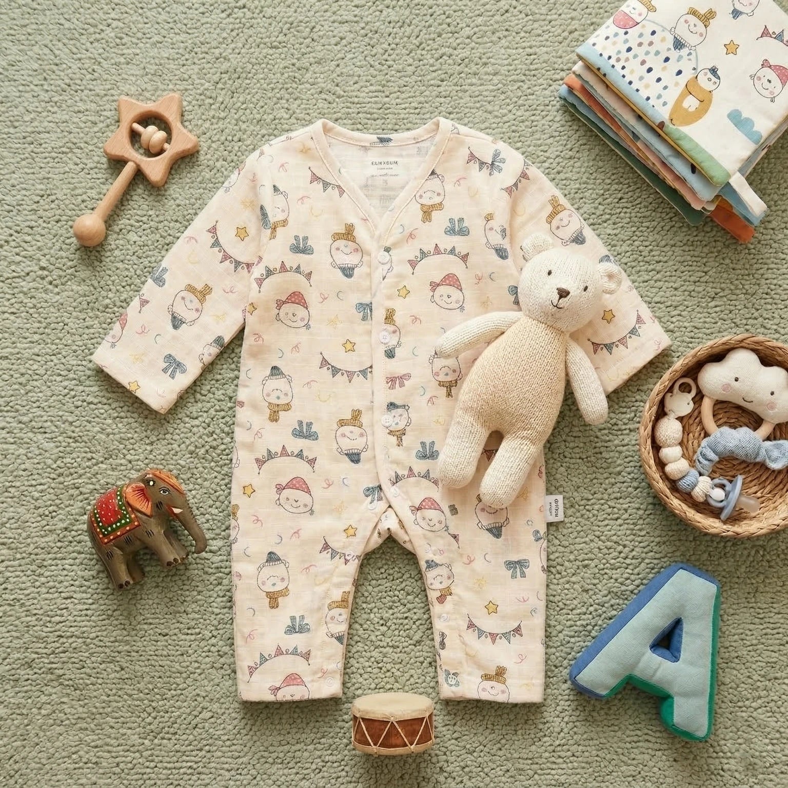 Peach Celebration – Full Sleeve Muslin Night Suit
