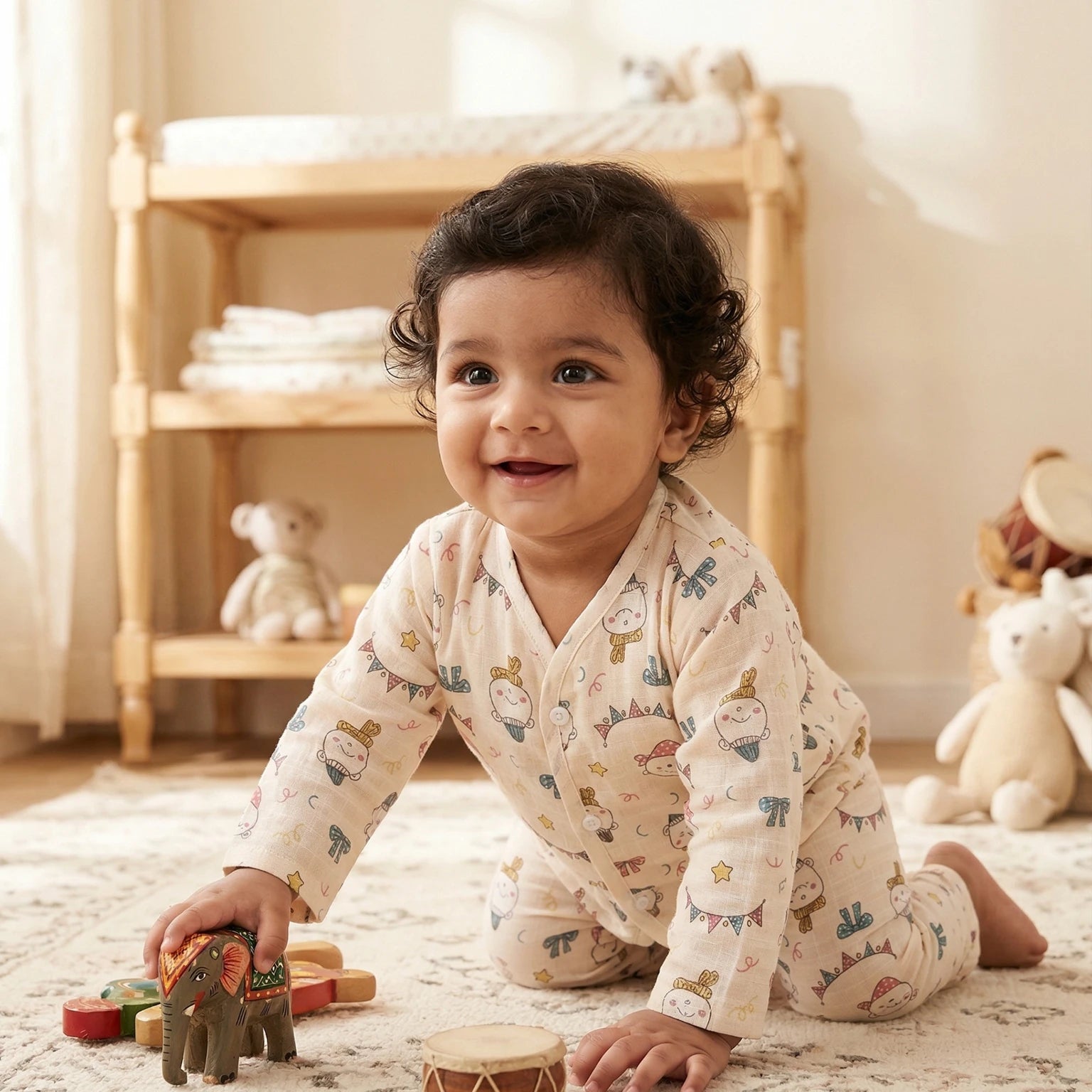 Peach Celebration – Full Sleeve Muslin Night Suit