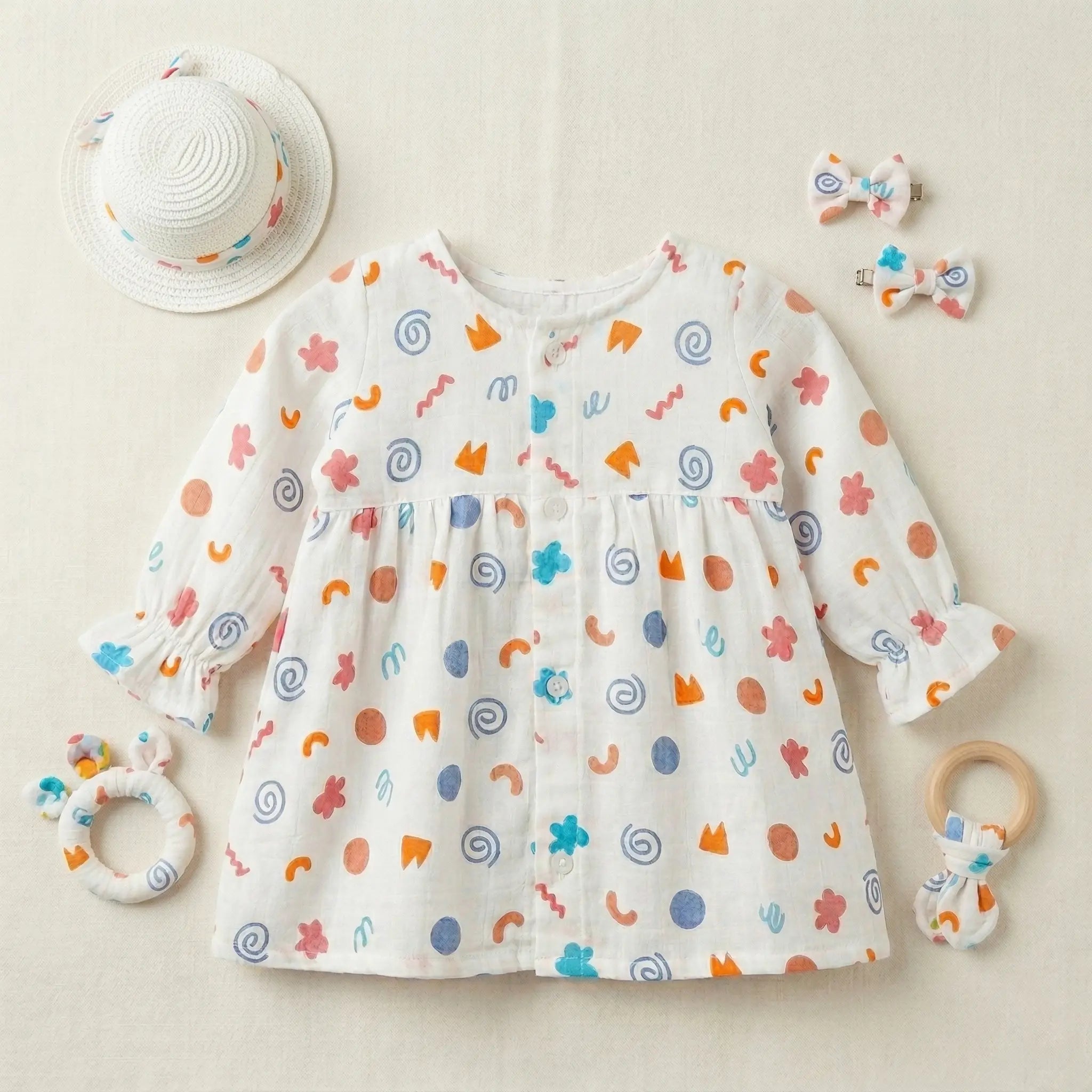 Full Sleeve Muslin Frock (Set of 3)