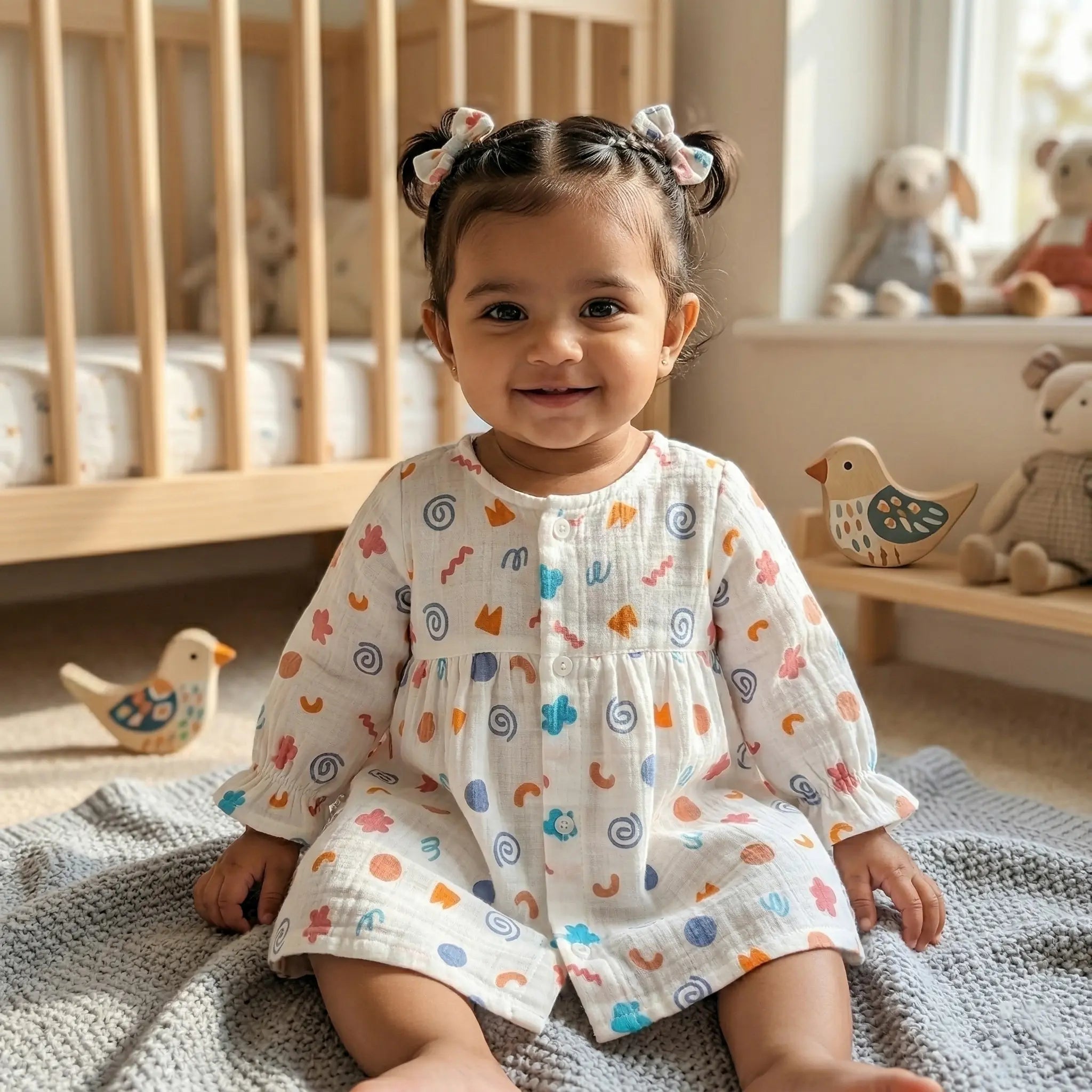 Full Sleeve Muslin Frock (Set of 3)
