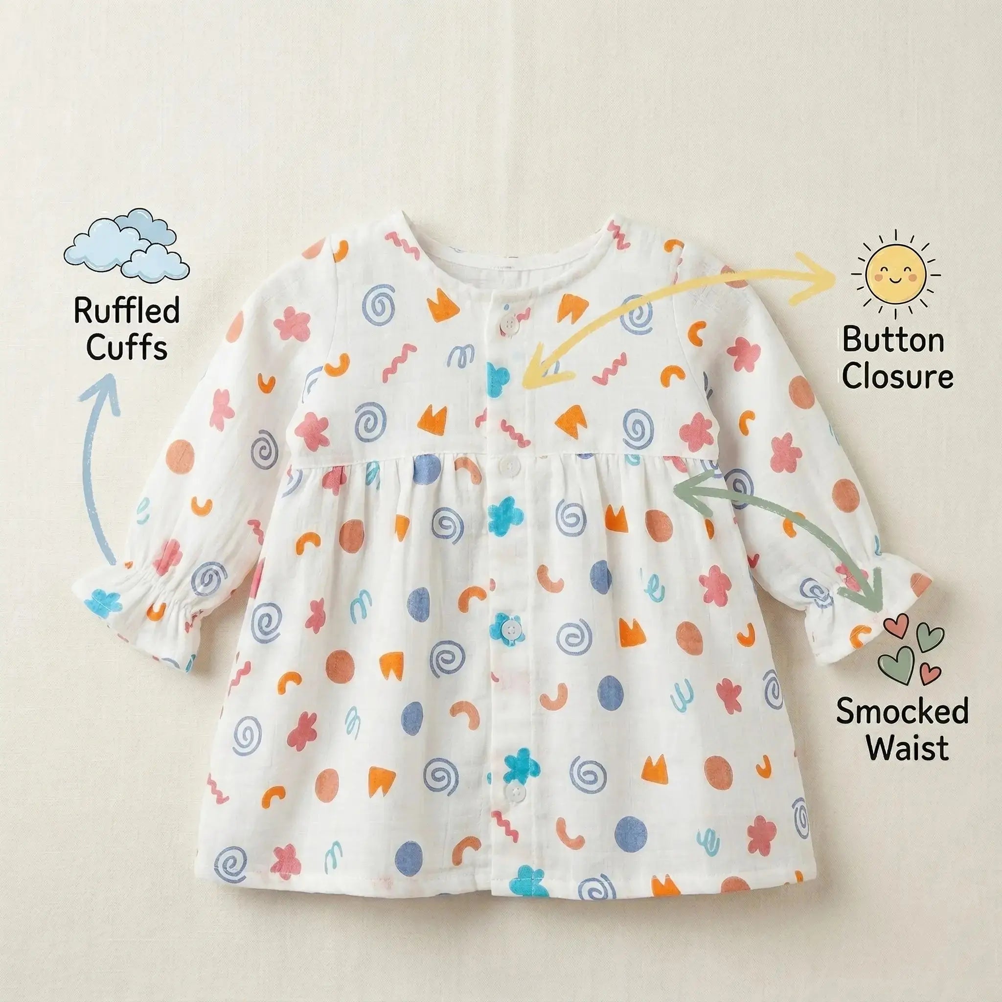 Full Sleeve Muslin Frock (Set of 3) Momuko Kids