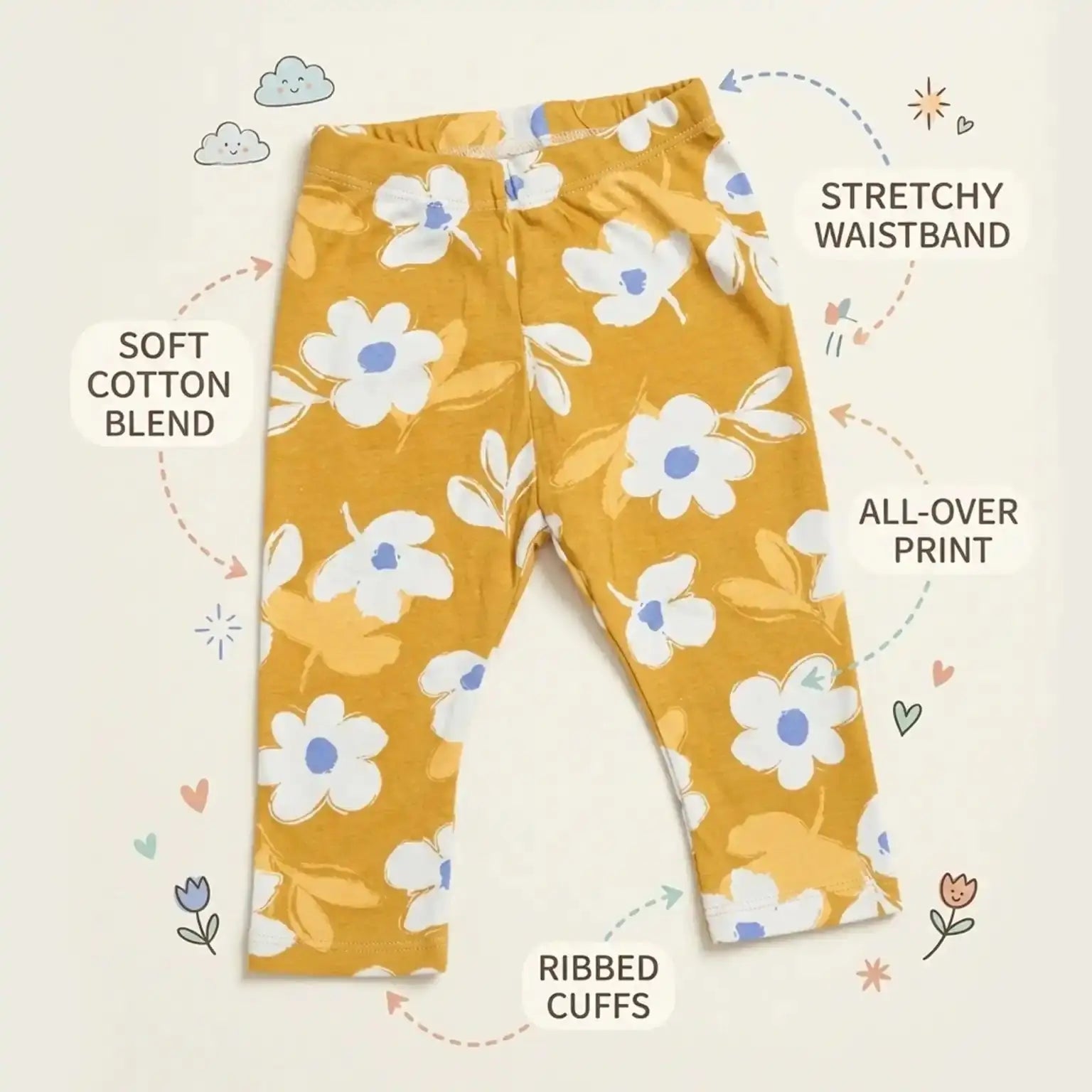 Leggings - Yellow Floral Momuko Kids