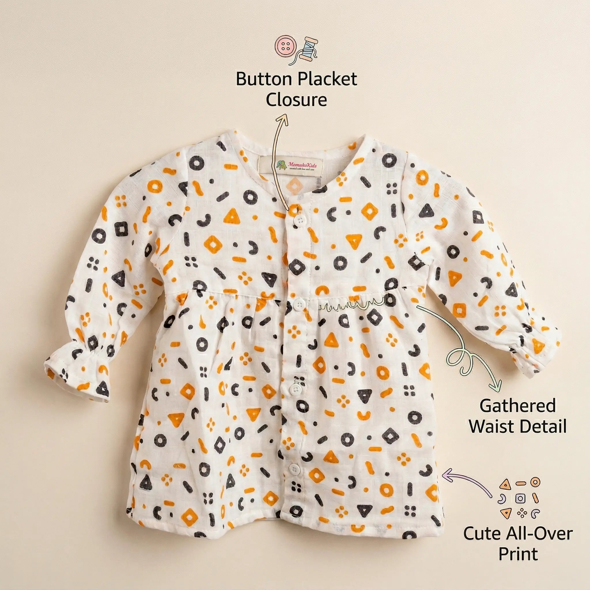 Full Sleeve Muslin Frock (Set of 3) Momuko Kids