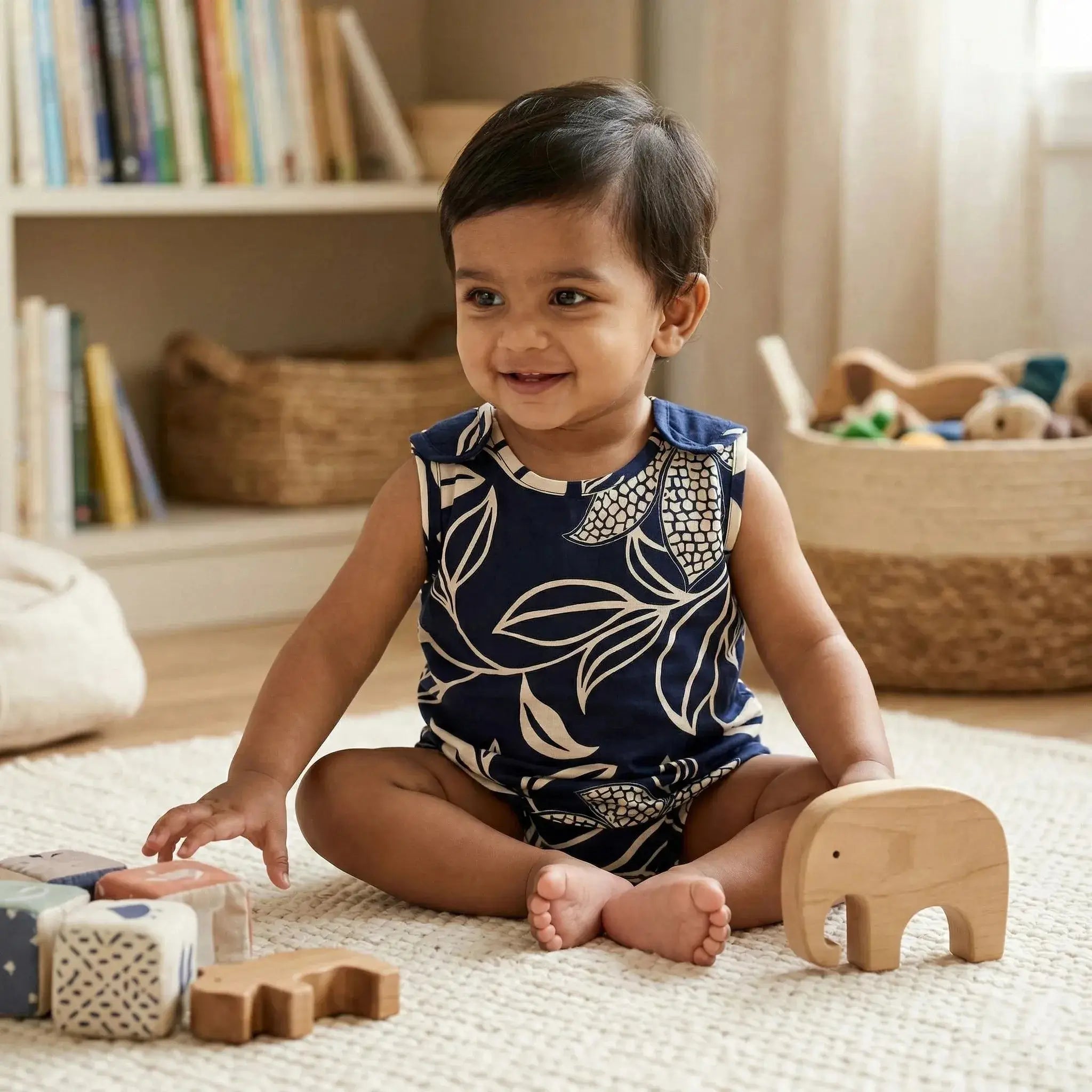 Jhabhla with Shoulder Button - Black Print Momuko Kids