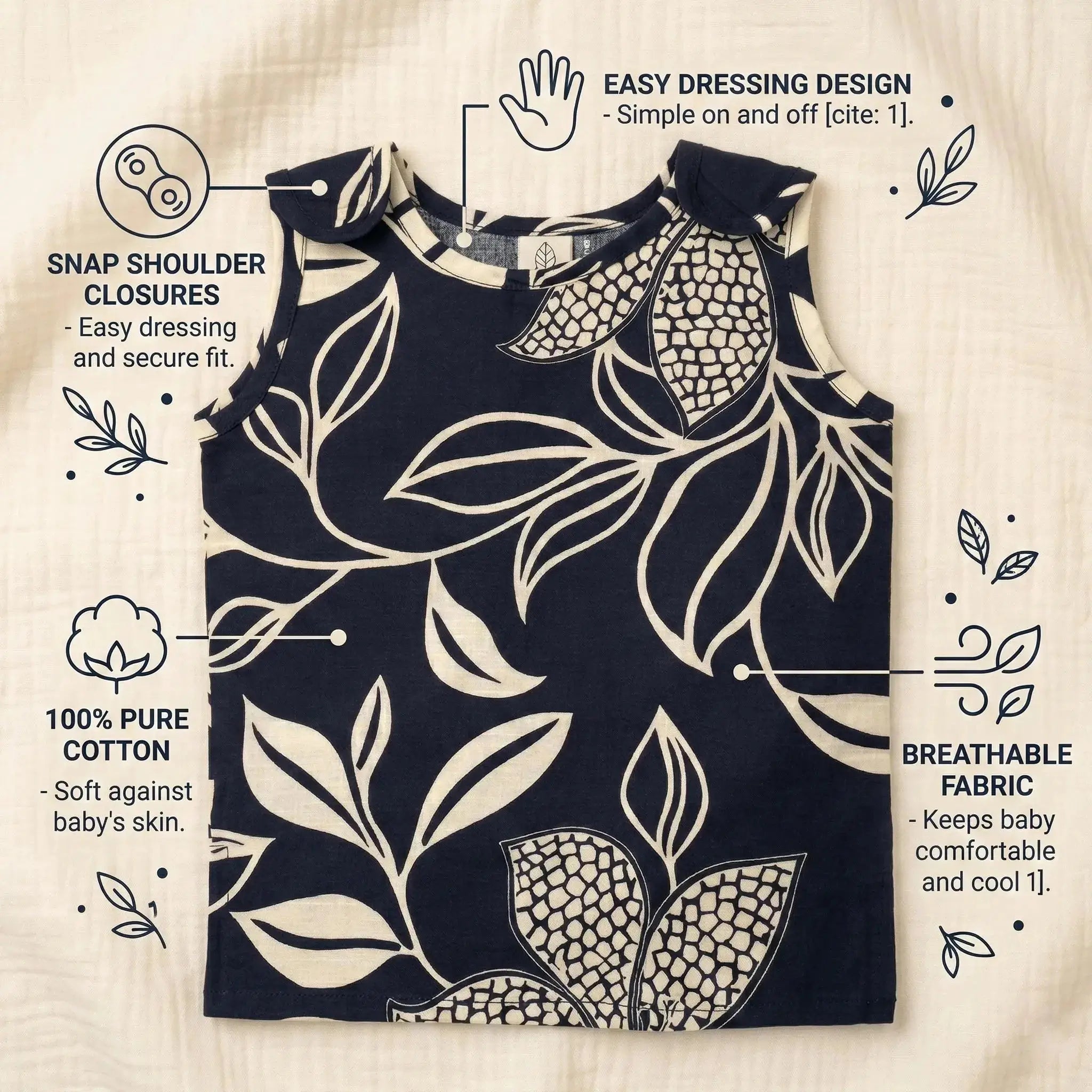 Jhabhla with Shoulder Button - Black Print Momuko Kids