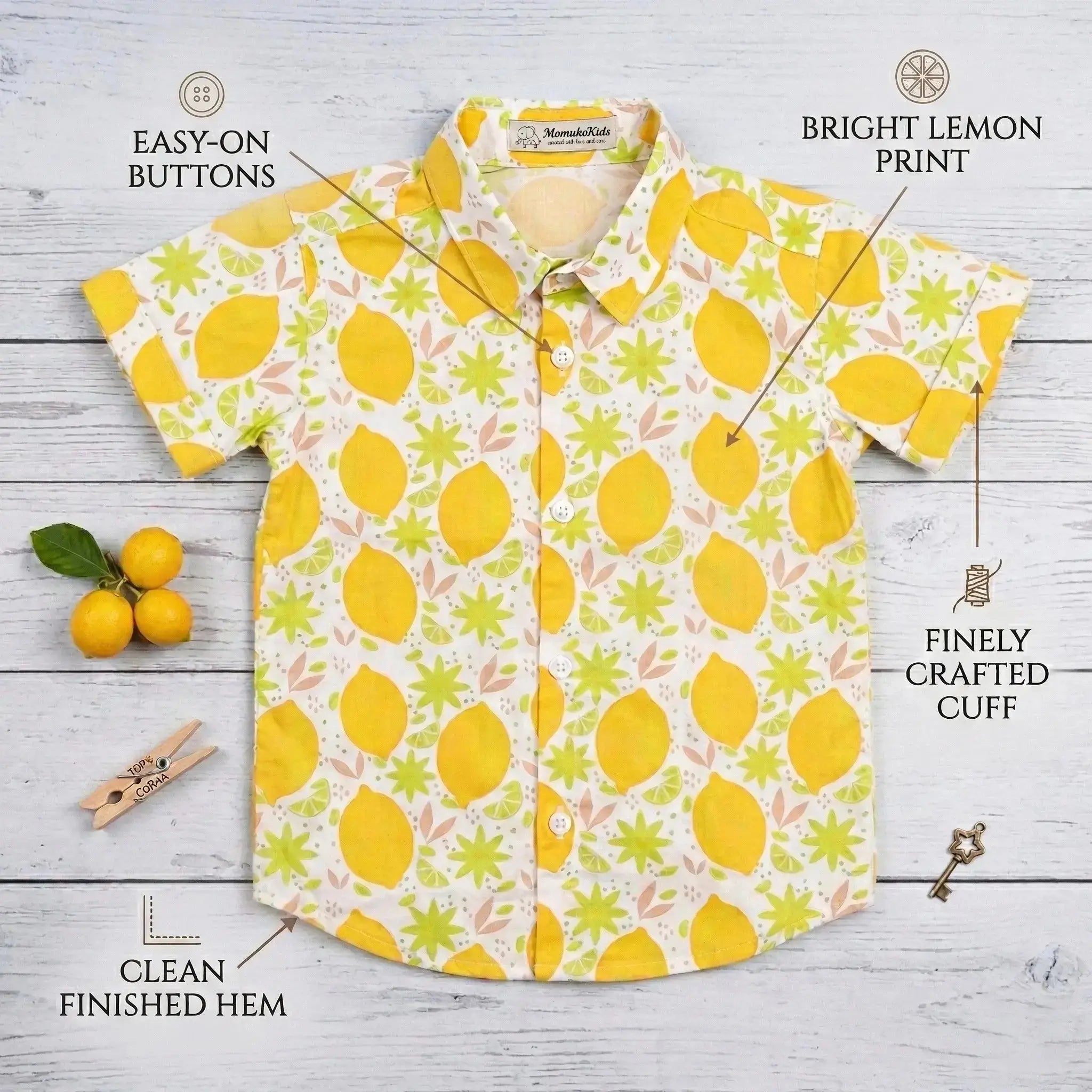 Short Sleeve Lemon Print Shirt Momuko Kids